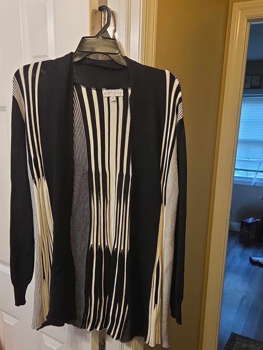 BIRCH NY- Petite-Black & White Vertical Stripe Open Cardigan